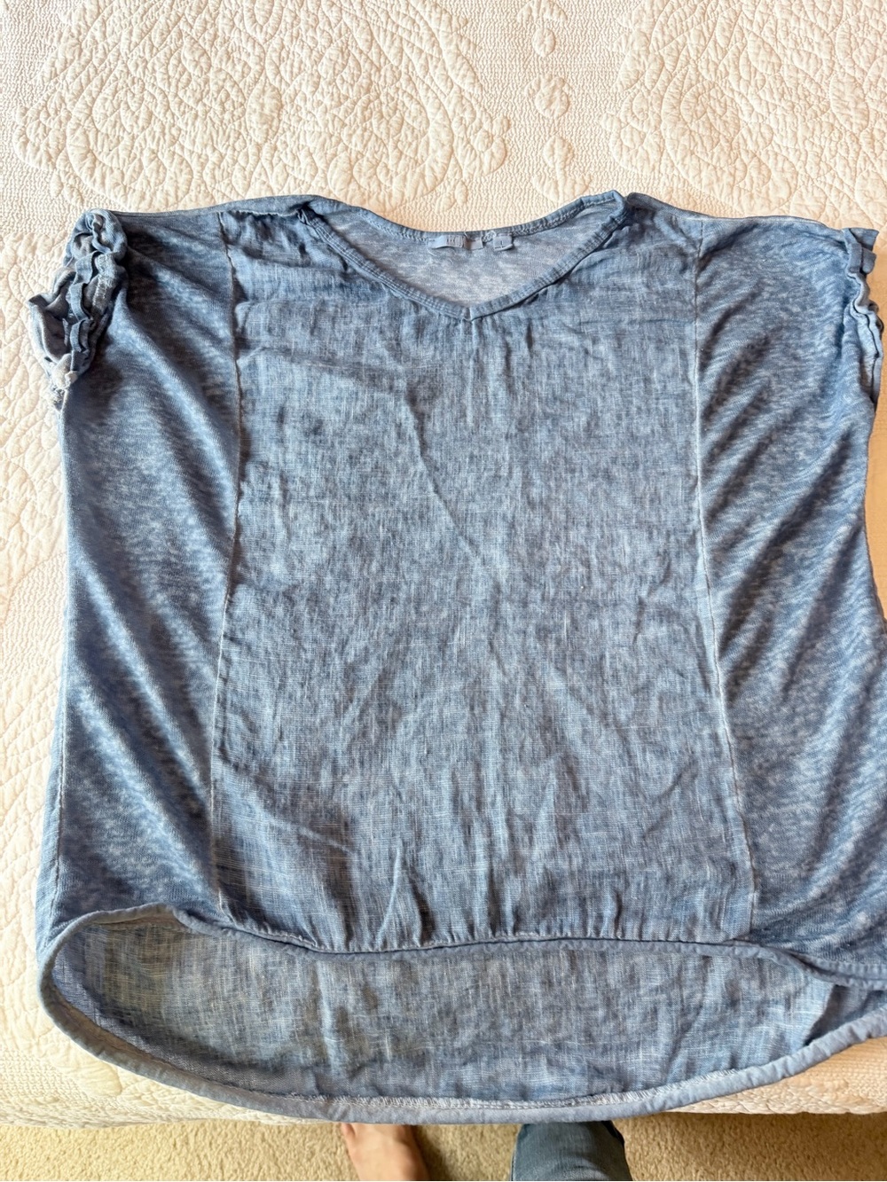 Washed Blue Linen Short Sleeve Women's Top
